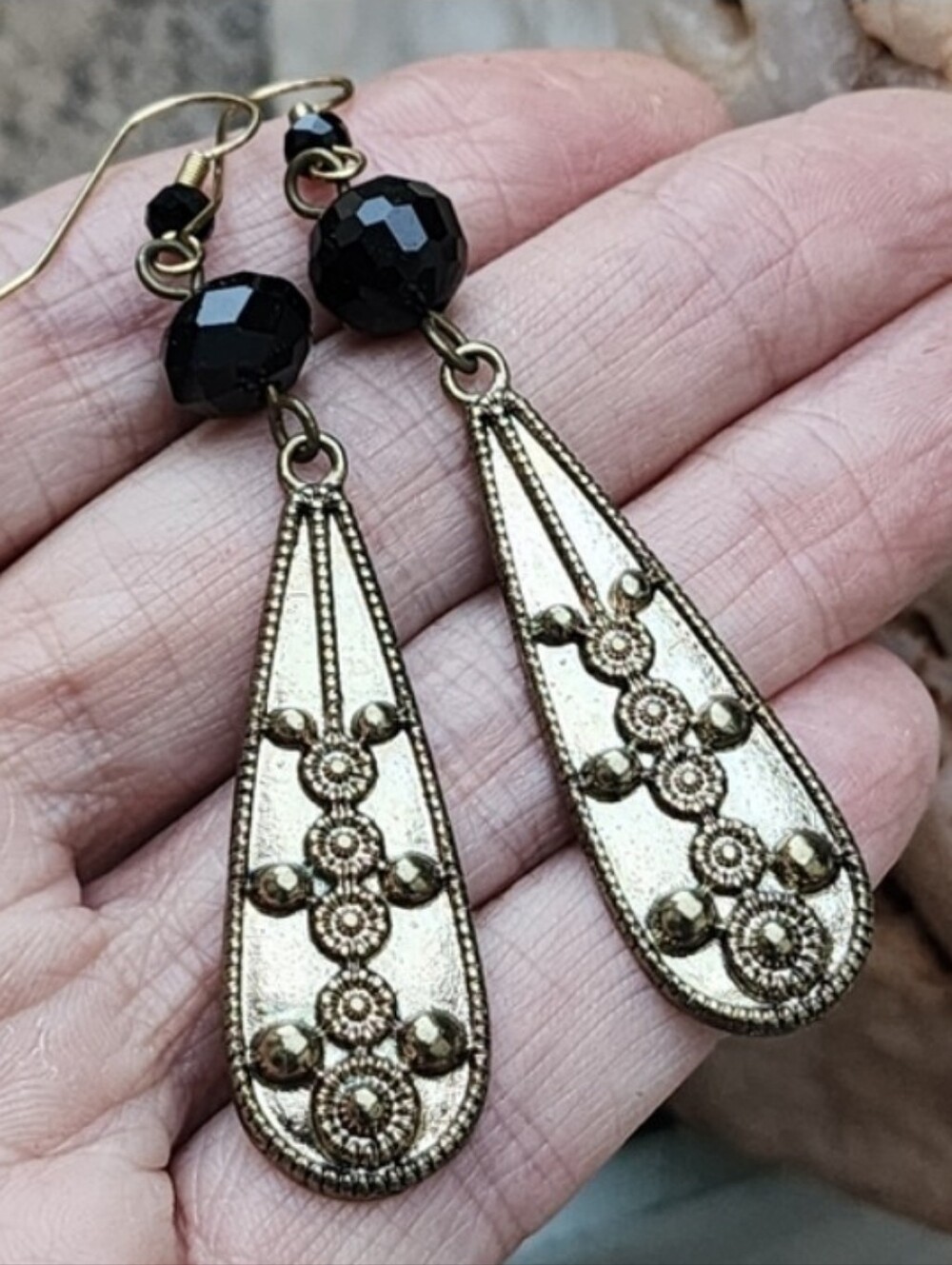 ❤️ Long Vintage Earrings Dangling Ethnic Boho Rustic Antique Gold Gypsy Style